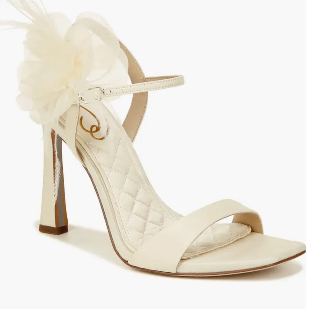 Sam Edelman Leana Pearl Ivory Silk Ankle Strap Floral Sandal Heel I9535F2100